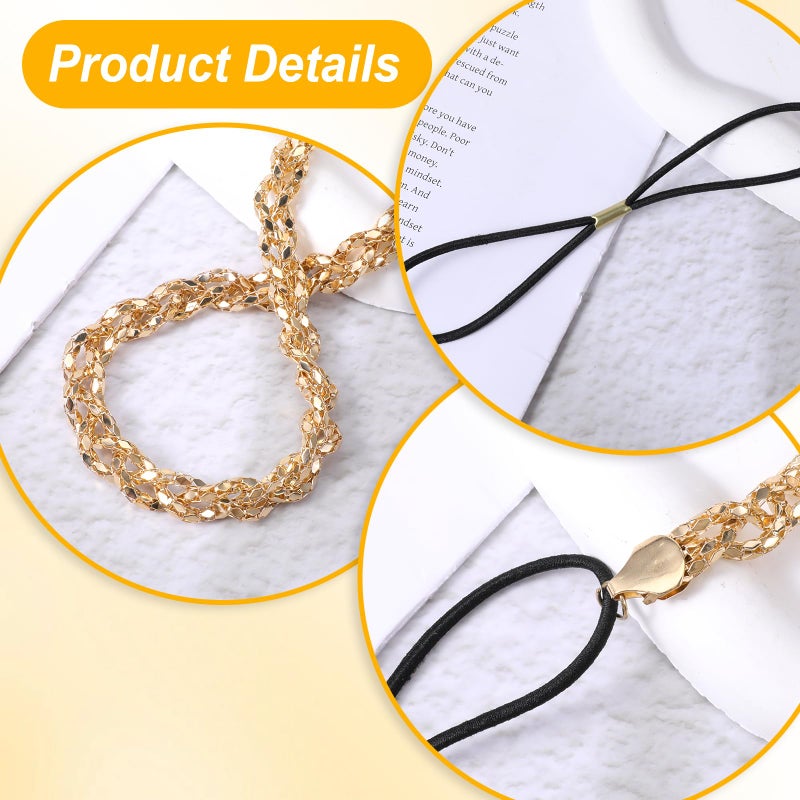 Xyembu 2 PCS Adjustable Silver and Gold Elastic Rhinestone headband, Rhinestone Beaded Headbands, 70s Crystal headbands, Sparkly Crystal Braid Headpiece for Woman Girls Hair Accessories - Image 3